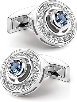 Classic Round Shape Cufflinks Crystal Cufflinks for Men, Business, Wedding, Party, Elegant Style