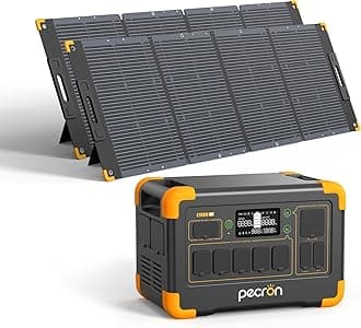 pecronSolar Generator E1000LFP with 2x200W Solar Panels, 1024Wh LiFePO4 Battery Backup, 1800W Portable Power Station Expandable to 4097Wh, Fast Charging Power Station for Emergencies, Camping, RV