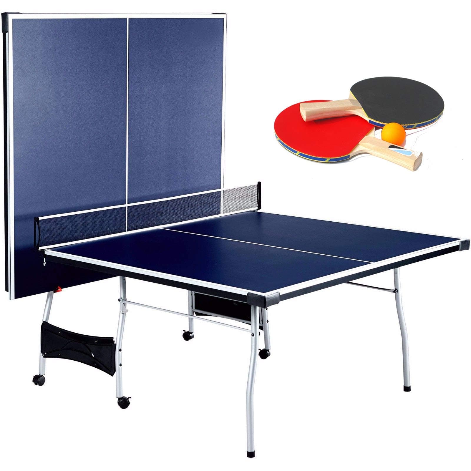 Selva Foldable 4 Piece Table Tennis Ping Pong Play | Official Tournament Size 9' x 5' | with Net Posts Paddles 2 Ball | Quick Setup Heavy Duty Sturdy Durable | Playback Mode Suits Indoor Home