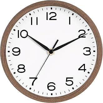Wall Clock, Modern Small Wall Clocks Battery Operated 8 Inch, Silent Non-Ticking Analog Classic for Office, Home, Bathroom, Kitchen, Bedroom, School(Walnut Grain)
