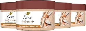Dove Scrub For Silky Smooth Skin Brown Sugar & Coconut Butter Body Scrub Exfoliates & Restores Skin's Natural Nutrients, 10.5 oz, 4 Count