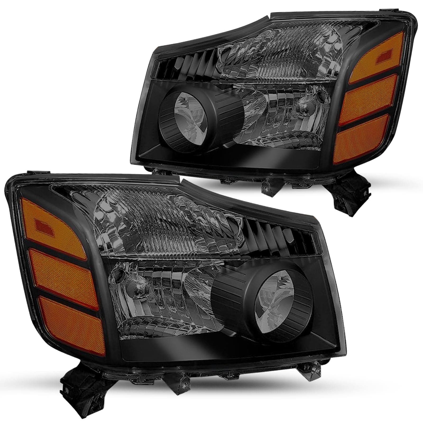 JSBOYAT Headlight Assembly Compatible with 2004-2015 Nissan Titan / 2005-2007 Armada OEM Replacement Headlamp Passenger and Driver Side Black Housing with Smoke Lens