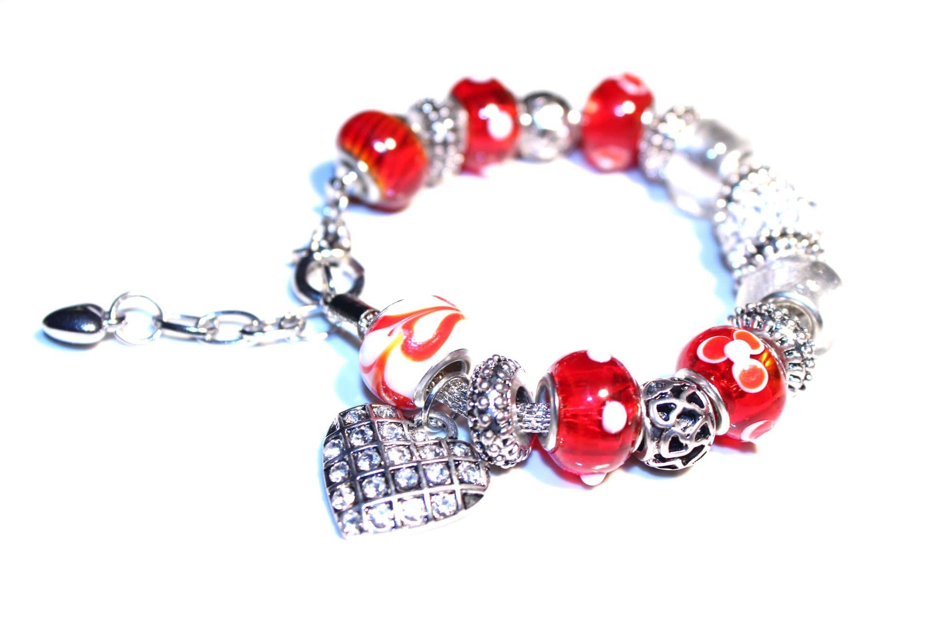 Silver Murano and Glass Beaded "Light My Fire" Charm Bracelet