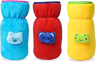 THE LITTLE LOOKERS Bottle Cover for Philips Avent/Wide Neck Feeders Soft Plush Stretchable Baby Feeding Bottle Cover with Easy to Hold Strap (Blue, Red & Yellow, Wide Neck 240-330ml/8-11OZ)