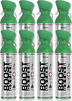Boost Oxygen Large Natural 10L Canister | Respiratory Support for Aerobic Recovery, Altitude, Performance & Health (8 Pack)