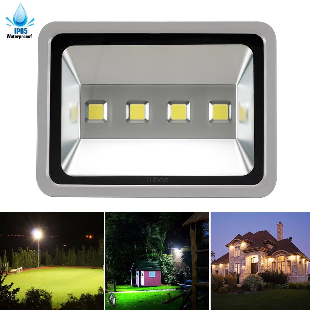 200W Flood, 4 LED 20000lm Waterproof Super Bright 6000K White Security Spotlights,High Power Wall Lights for Outdoor Garden Landscape Playground AC 85-265v, 200W-1, 200w-sliver