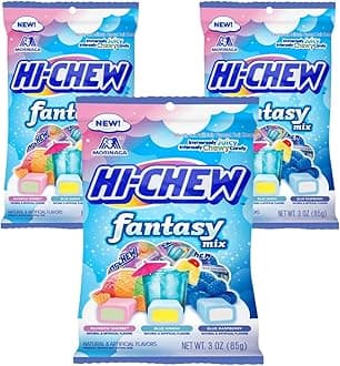 Hi Chew Candy Fantasy Mix - Rainbow Sherbet, Blue Hawaii, and Blue Raspberry Flavors, Fruity Chewy Japanese Taffy, 3oz per pack, Japanese Candy Pack of 3