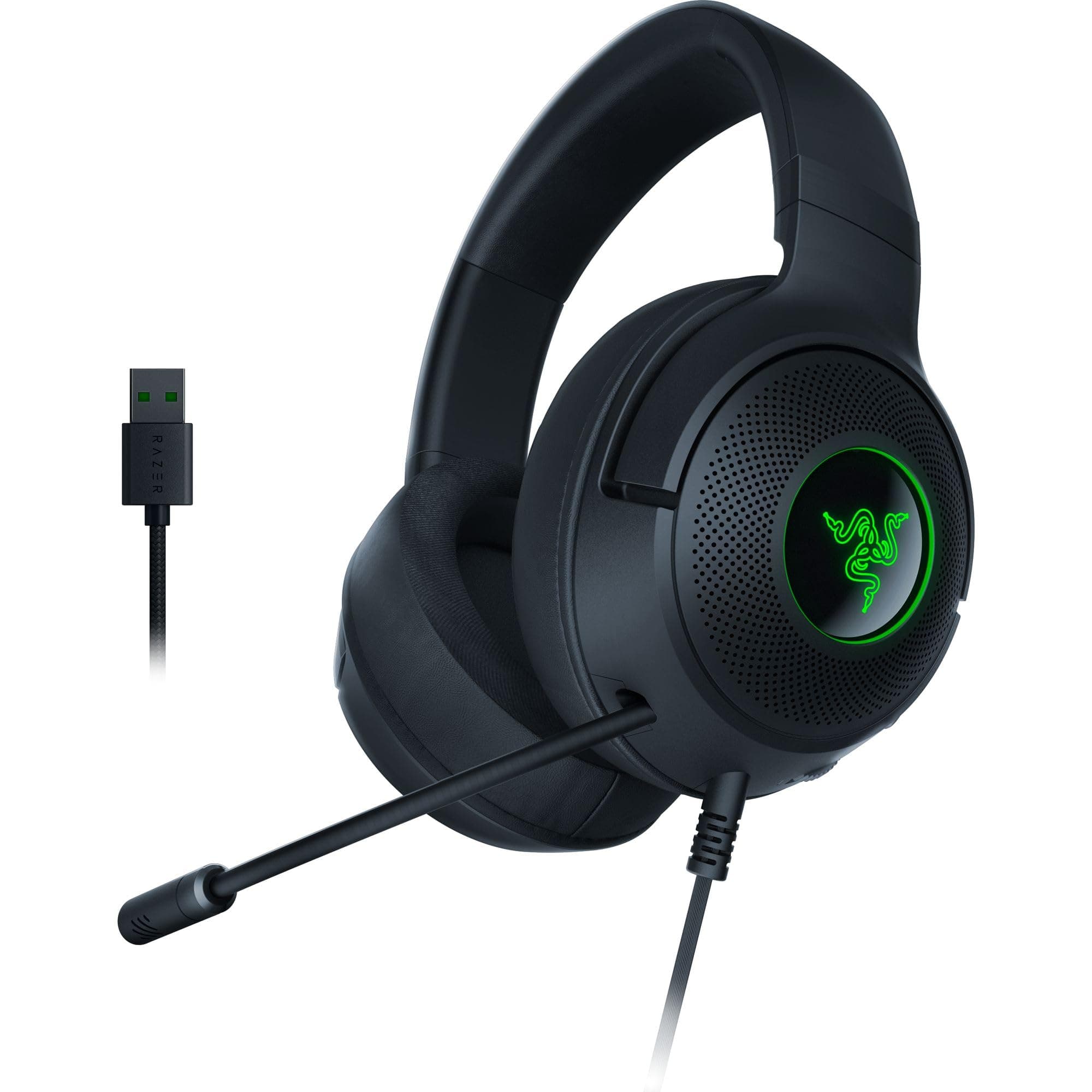 Kraken V3 X Wired USB Gaming Headset: Lightweight Build - Triforce 40mm Drivers - HyperClear Cardioid Mic - 7.1 Surround Sound - Chroma RGB Lighting - Black
