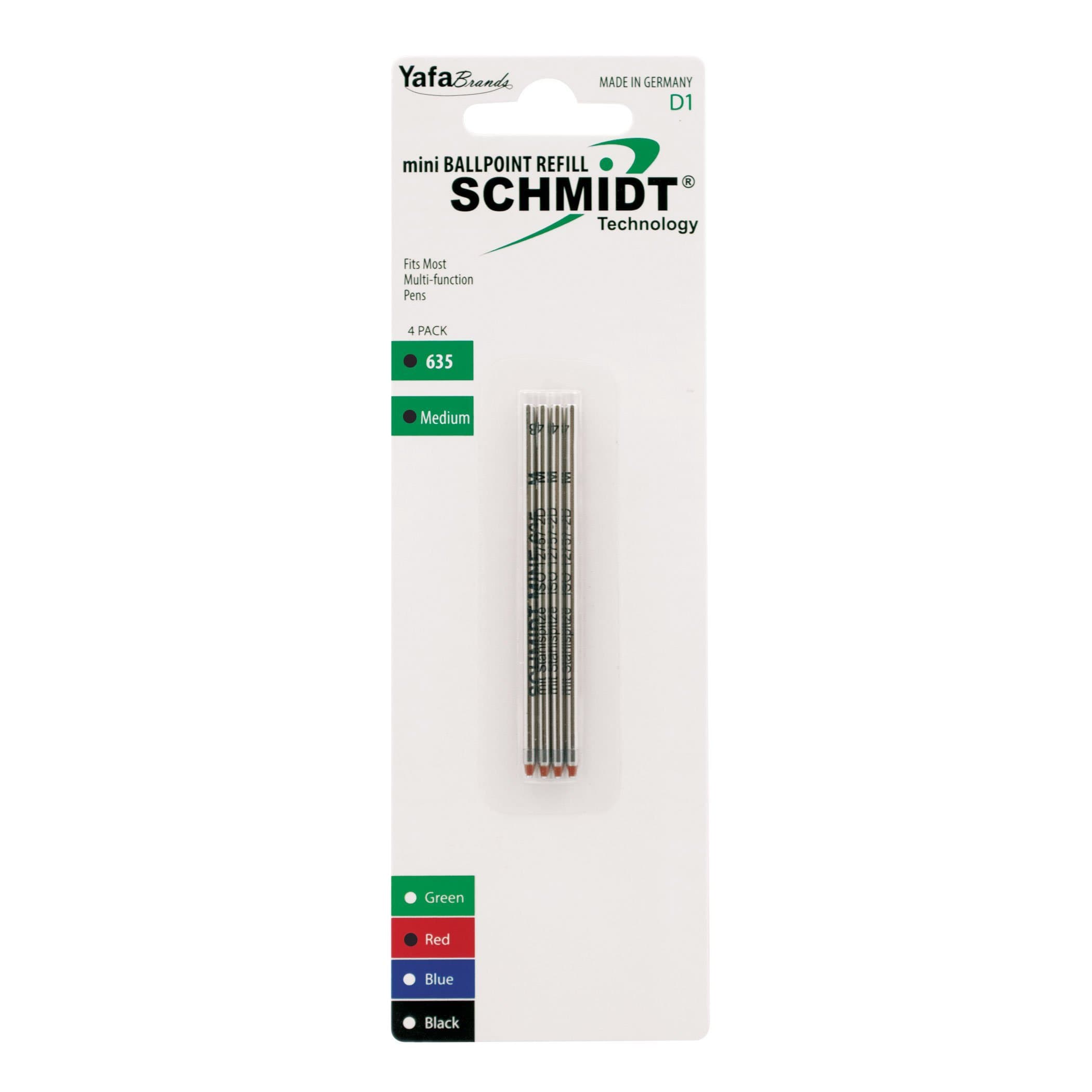 Schmidt 635 Mini D1 Ballpoint Refill Medium, 4 Pack, Red (SC58151) | D1 Standard Size for Multifunction & Mini Pens | Premium Stainless Steel Tip with TC Ball for Reliable Writing