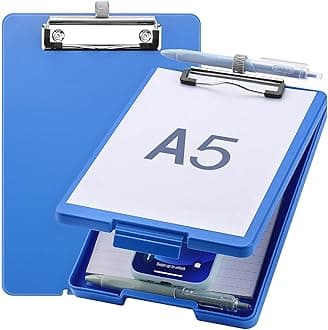 Small Clipboard with Storage, A5 Clipboards with Pen Holder, Half Letter Clip Boards 6x9 Mini Plastic Clipboard with Low Profile Clip for Classroom, School, Office Supplies (Blue)