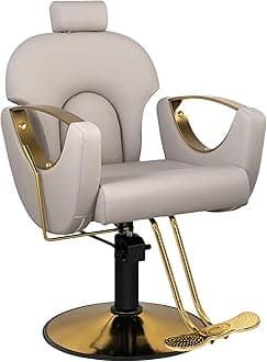 Grey Barber Chair for Home Barbershop,Salon Chair for Hair Stylist, Reclining Hydraulic Styling Armchair, 360°Rotation,135°Recline,Beauty Salon Hairstylist Styling Armchairs