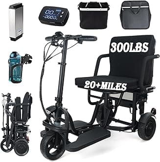 2026 New Upgrade Folding Mobility Scooters for Adults, 9.32mph 3 Wheel Ultra Lightweight Travel Portable Power Scooters for Seniors, with Automatic Cruise Control, with Basket & Cup Holde, Dust Cover