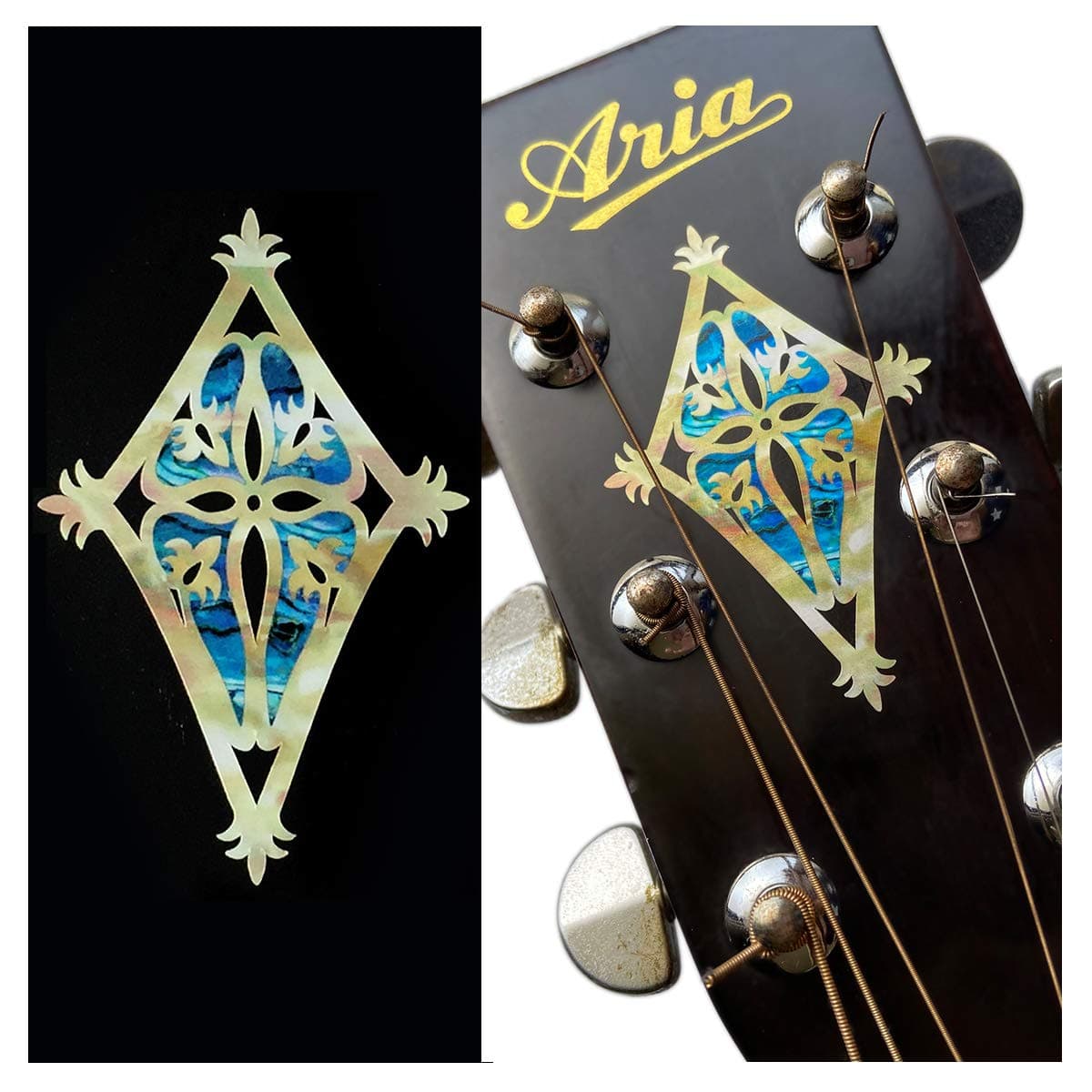 for Guitar Headstock - Shield (2pcs Set) - Abalone Blue, H-117SD-BL