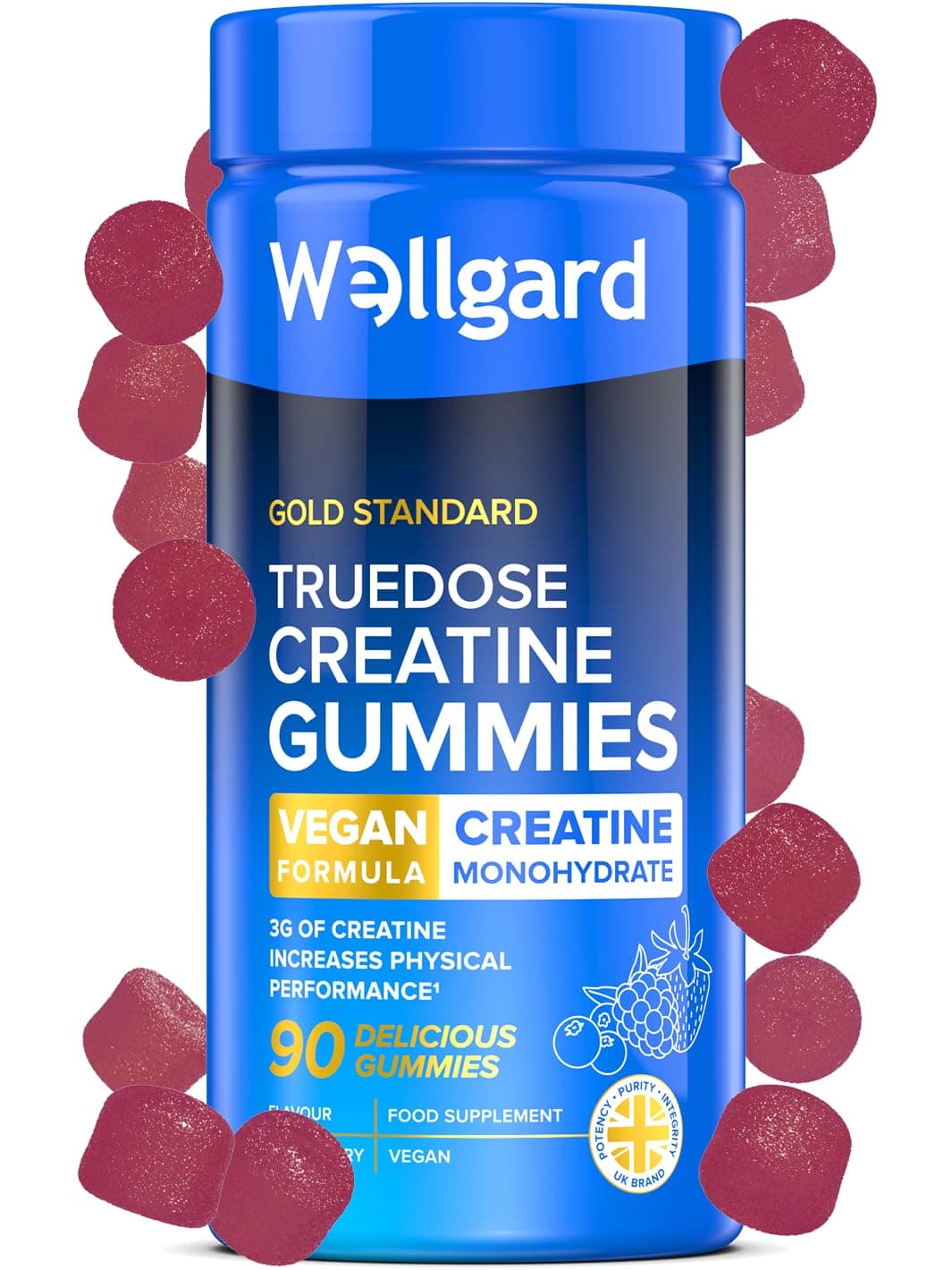 Creatine Gummies - Vegan, 3000mg True Dose Creatine Monohydrate Gummies, Increases Physical Performance, Lab Certificate on Product Page, 90 Gummies
