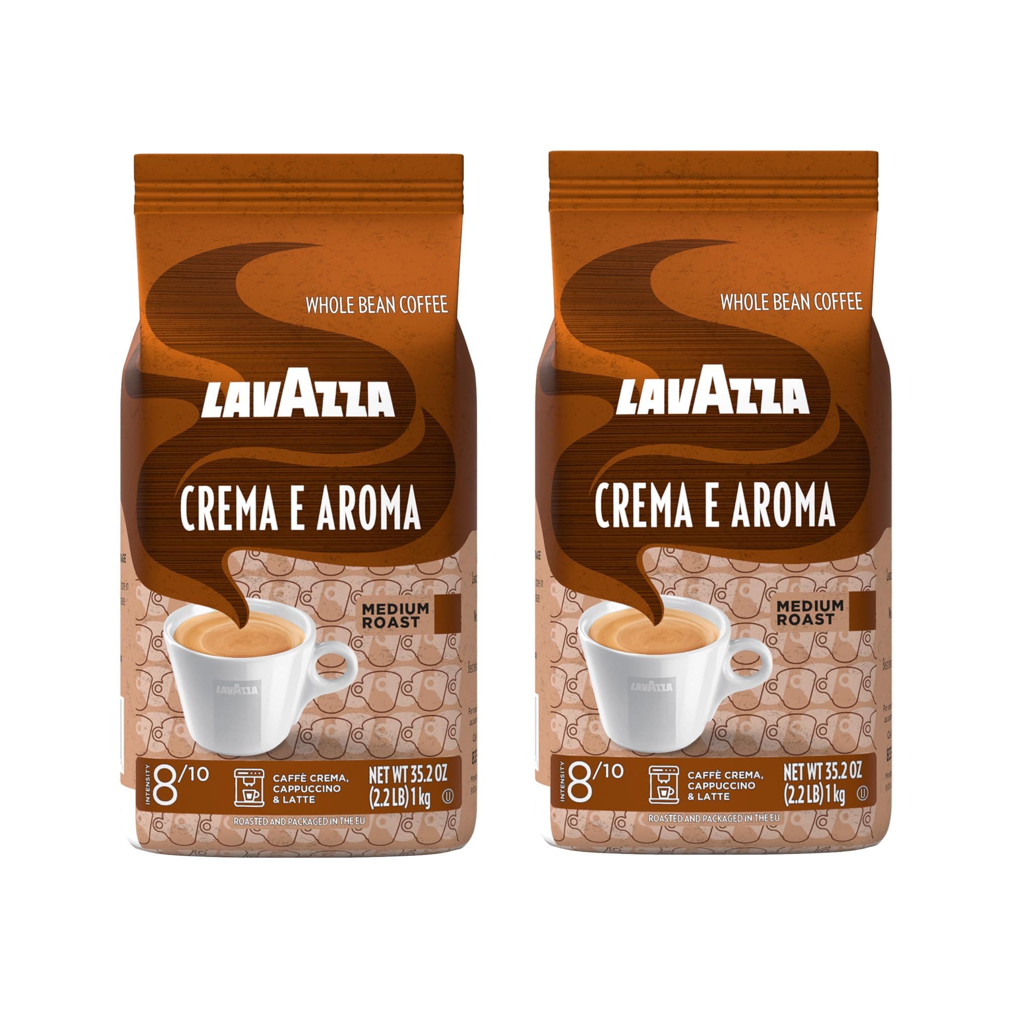 Crema e Aroma Whole Bean Coffee, Medium Roast, Arabica and Robusta Blend, 2.2 lb Bag (Pack of 2)