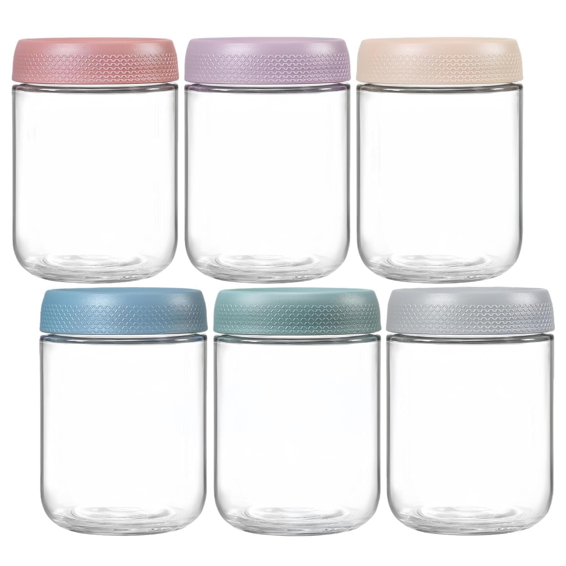 Eidoct 6 Glass Containers, 6 Colors | 16 oz, 480ml | Screw Lid, Leakproof, Ov...