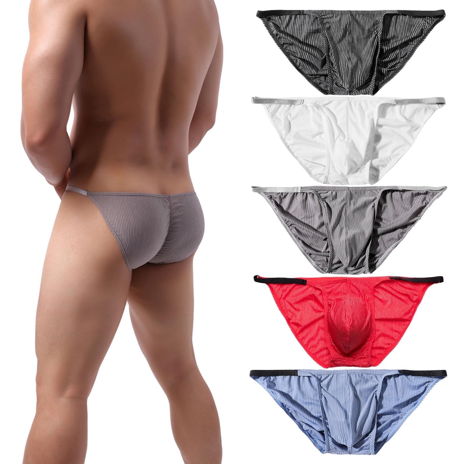 Men's Sexy Briefs Elastic Ruched Back Bikini Underwear Pack