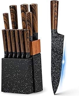 Vvwgkpk 12-Piece Kitchen Knife Set with Wooden Block,Professional Chef Knife Sets with steak knives,High Carbon German Stainless Steel Knife with Japanese Designed Wooden Pattern Stainless Handle