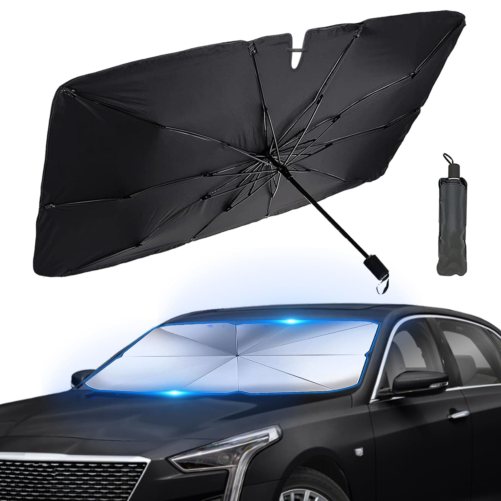 2024 New Upgrade Car Front Windshield Sun Shade Umbrella, 5 Layers Nano Coating Opening Design Foldable Car Sunshade, Summer Essential Auto Interior Sun Protection Accessories