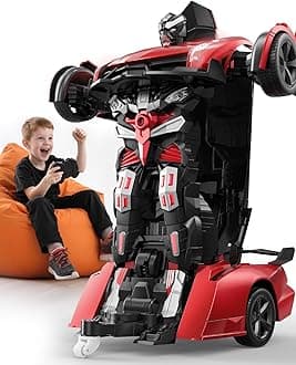 - V992 Transform Remote Control Car,Transform Robot RC Cars,1:14 Scale,2-in-1 Robot Toy Car with Sound & Light,Gesture Sensing,Automatic Deformation,Great Gifts Toys for Boys and Girls 4-6 (Red)
