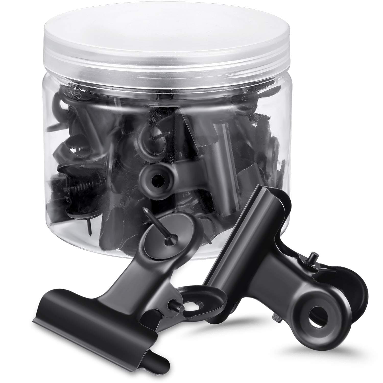 Outus 30 Pieces Push Pins Clips Thumb Tacks with Clips Cork Board Tacks for School Artworks Projects on Cork Photos Documents on Bulletin Board No Holes for The Paper(Black)