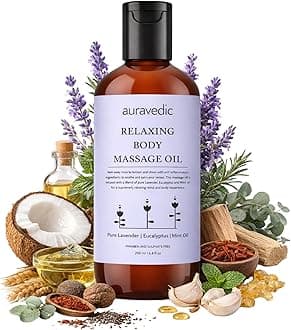 Auravedic Relaxing Massage oil for full body 200 ml Massage oil with Lavender oil, Eucalyptus oil, Mint oil. Soothing and Destressing body massage oil for women and men