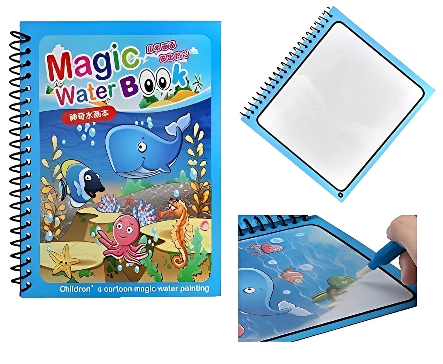 GLUN ® Water Magic Book, Magic Doodle Pen, Coloring Doodle Drawing Board Games for Kids, Educational Book for Growing Kids Pack of 1 Book, 10 Pages