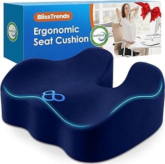 BlissTrends Seat Cushion,Thick Memory Foam Cushions for Office Chair, Car Seat, Airplane, Relieving Pressure Tailbone Sciatica Back Pain for Long Sitting Office Workers, Car Drivers 4.7in Thick Blue