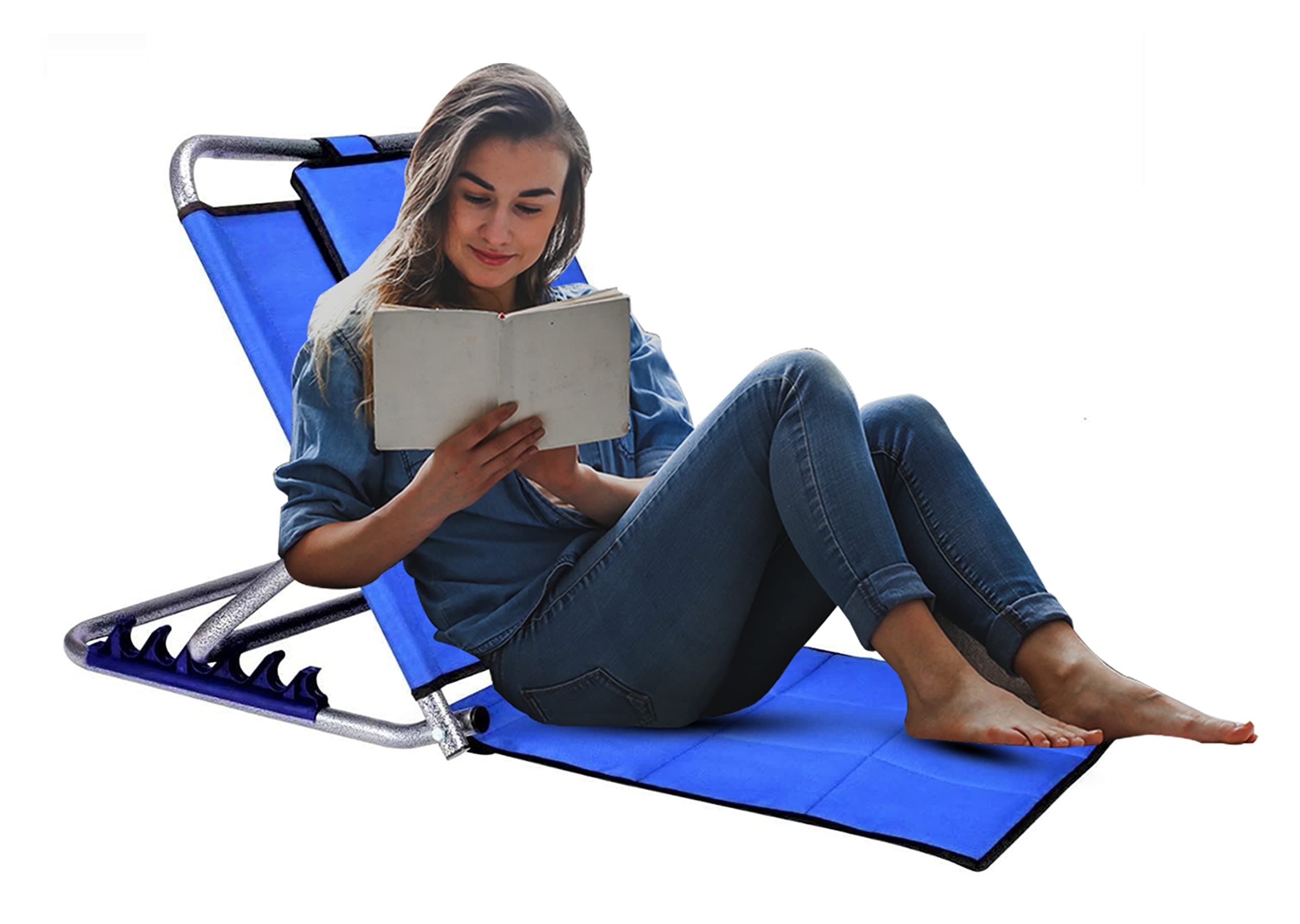 Albio Adjustable Hospital Back Rest, Memory Foam Head Support & Metal Angle Holders, Blue, Large Size