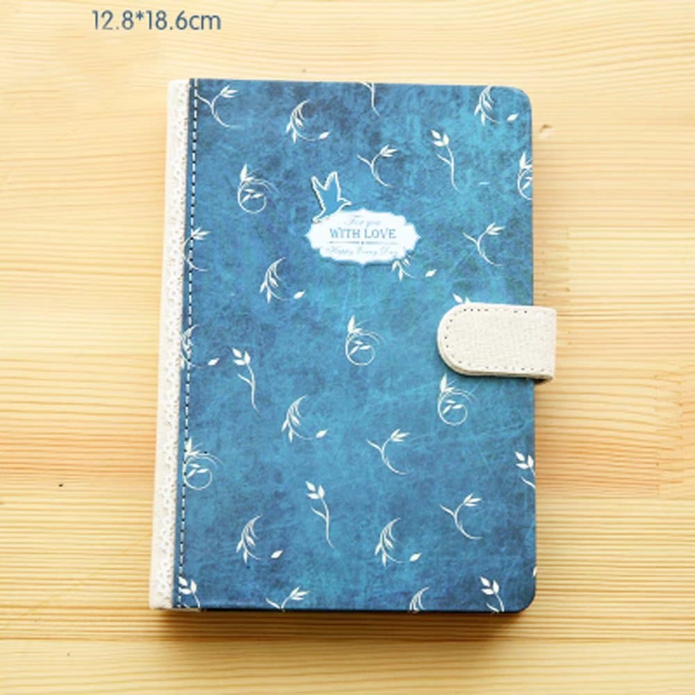 Thick Retro Floral Paper Notebook Journal Diary Hardcover Executive Memo Notepad Magnetic Buckle for Travel Office Business Gifts (Blue D)