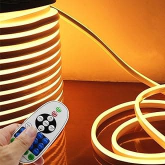 LED NEON Light, AC 110-120V Flexible LED Neon Strip Lights, 120 LEDs/M, Dimmable, Waterproof 2835 SMD LED Rope Light + Remote Controller for Party Decoration (32.8ft/10m, Warm White)