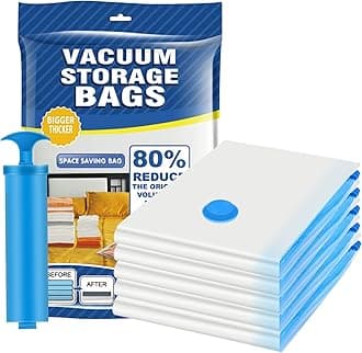 LOVPIS Vacuum Storage Bags for Clothes, 5 Pack 100 x 80cm Vacuum Bags with Pump, Vacuum Bags for Duvets, Clothes, Save 80% Space