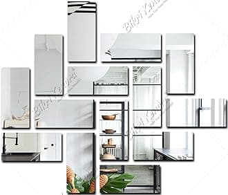 Bikri Kendra - 10 Rectangle Silver Mirror Stickers for Wall, Acrylic Decor Sticker, for Hall Room, Bed Room, Kitchen. Wall Mirror Stickers, Self-Adhesive