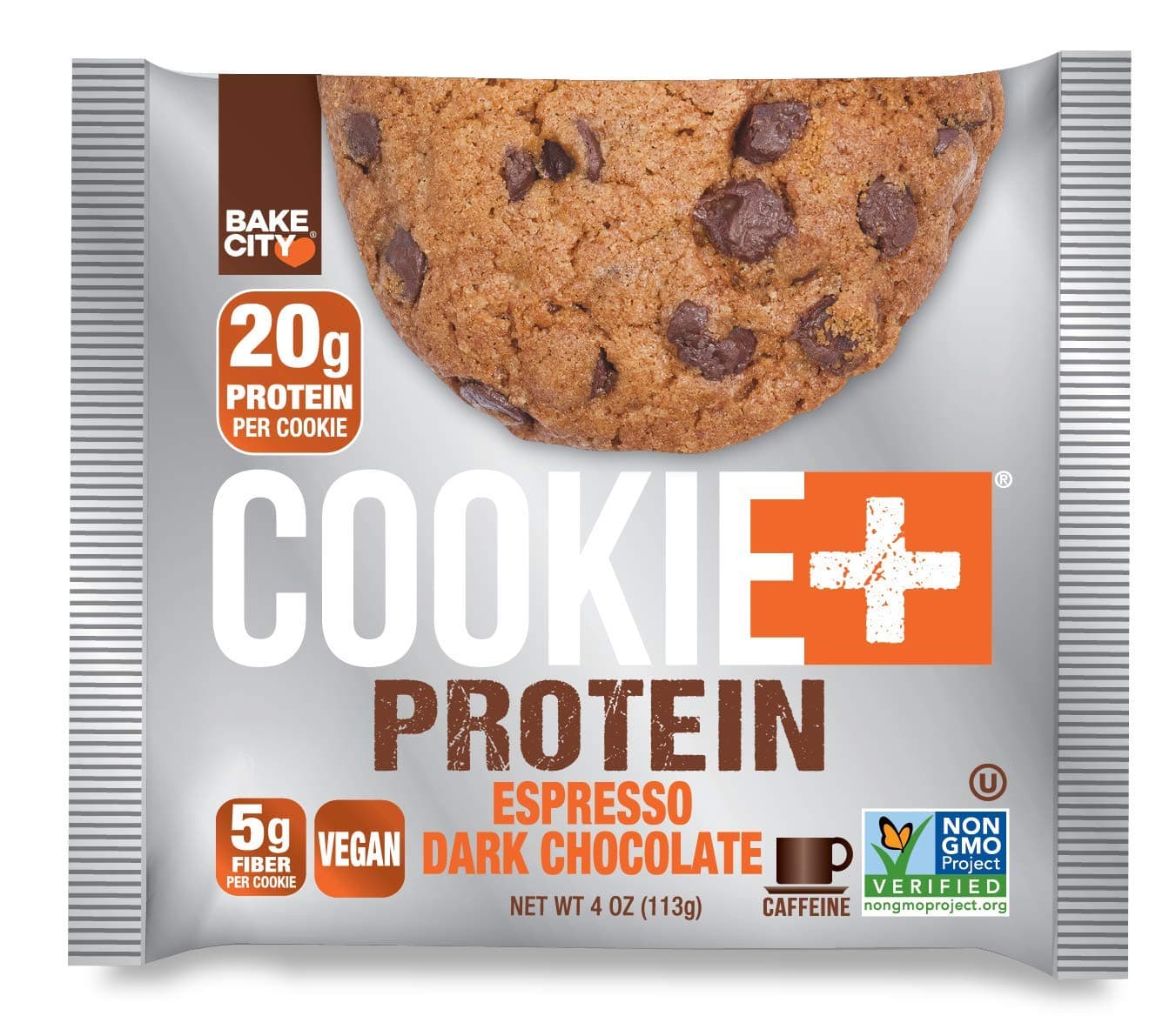 Bake City Cookie Plus Protein | Protein Cookies, 20g Protein, Non GMO, Vegan, Plant Based, Kosher, No Artificial Flavors (Espresso Dark Chocolate Chip, 12 Cookies)