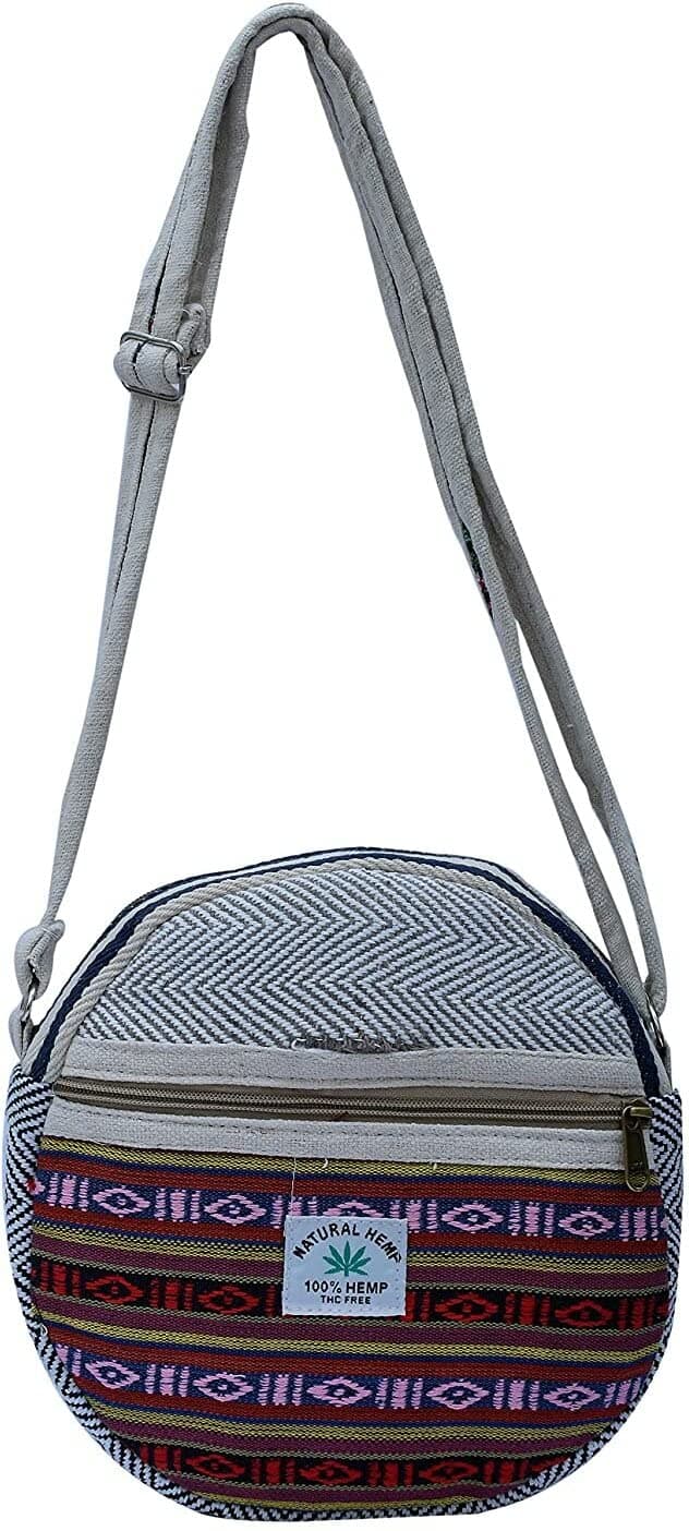 KRYSTAL Dapper Pure Hemp Sling Pouch - Stylish Utility with an Eco Touch Unisex Design 2 Compartments Pack of 1 Round (Size 9 x 9 Inches)