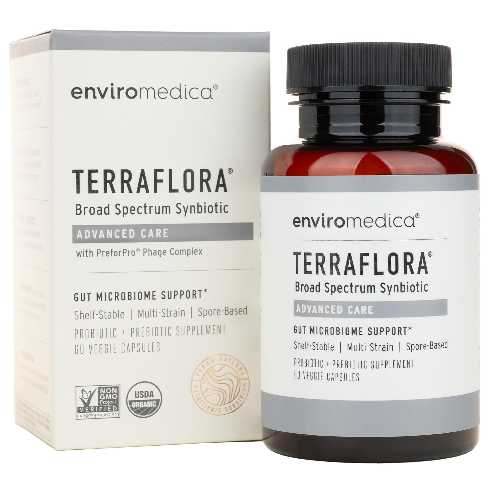 Terraflora Advanced Care Synbiotic - SBO Probiotic and Prebiotic, Digestive & Gut Health, Soil Based Spore Pre and Probiotics for Women and Men with Bacillus Coagulans, Subtilis, Vegan - 60 Capsules