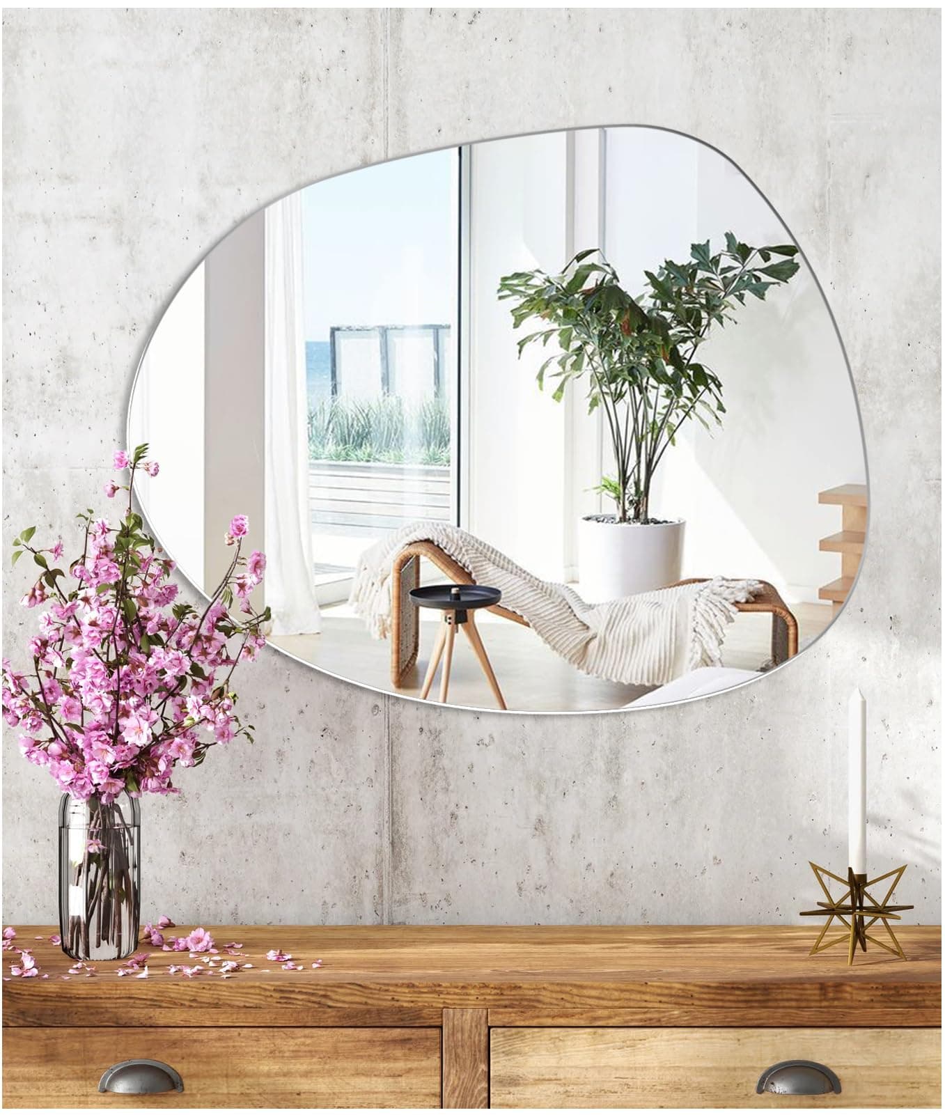 Self Adhesive Irregular Mirror HD Glass Stick on Wall Mirror for Makeup Bathroom Decorative Mirror for Door Hallway Living Room Bedroom