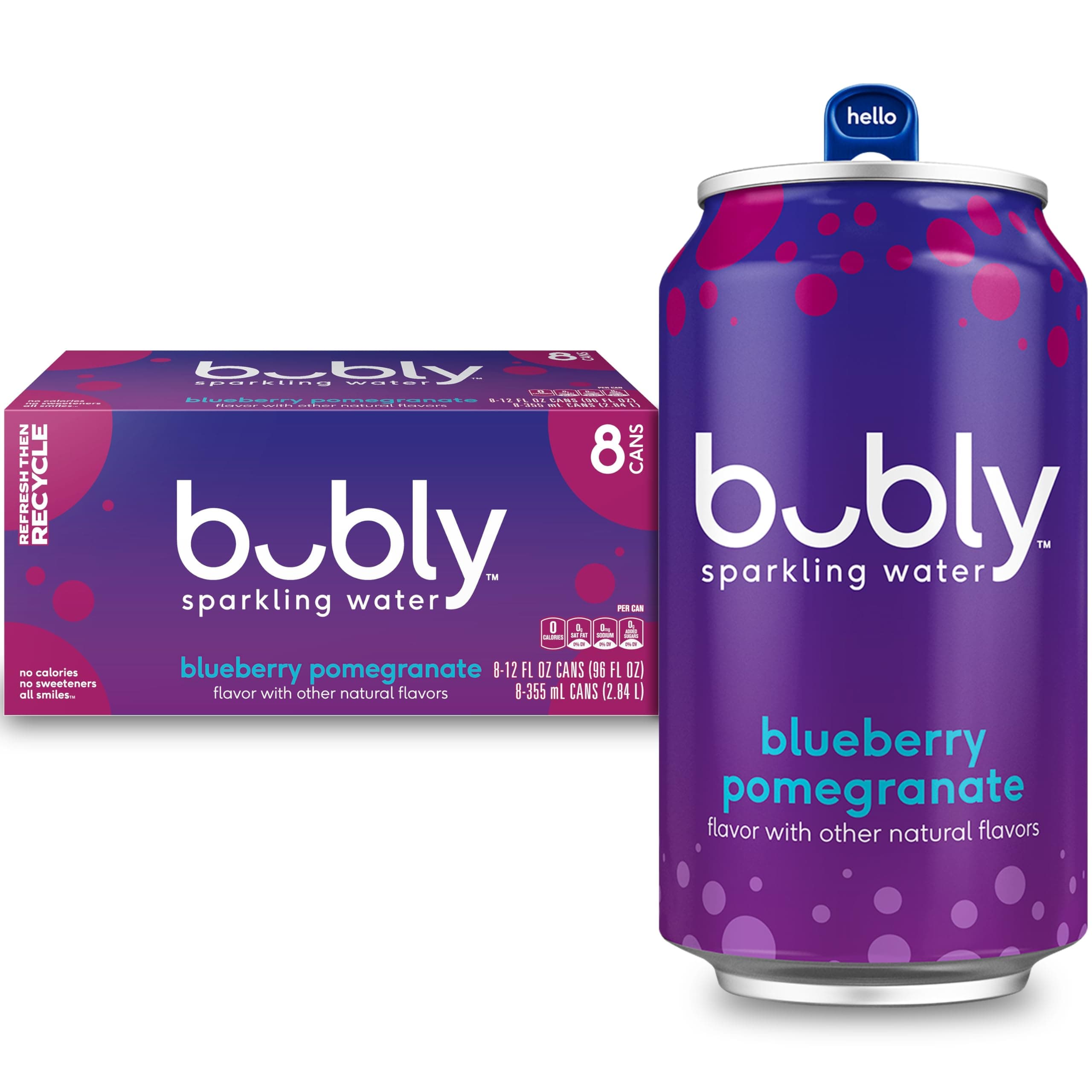bubly Sparkling Water, Blueberry Pomegranate, Zero Sugar & Zero Calories, 12 Fl Oz Cans (Pack of 8)