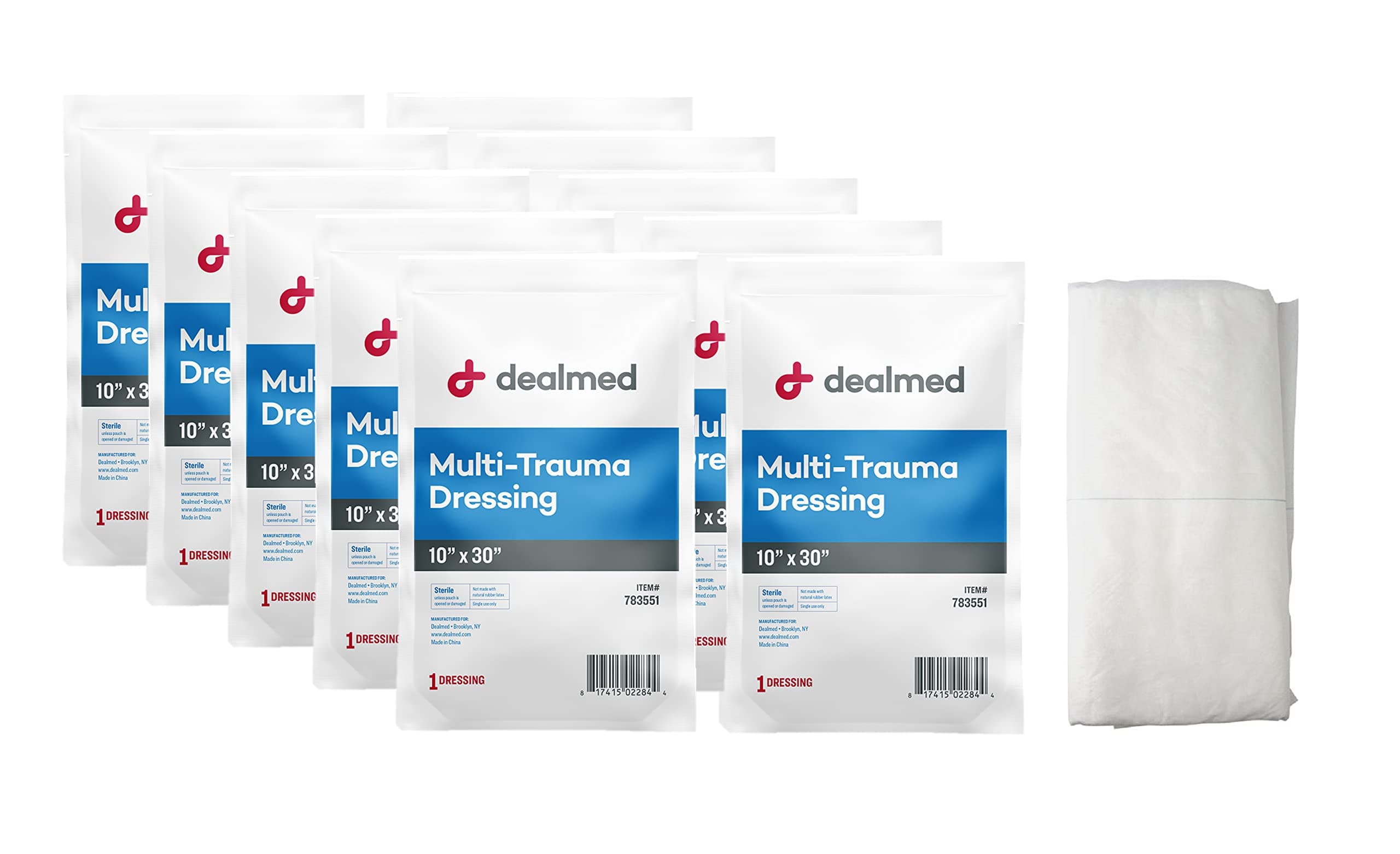 Dealmed 10" x 30" Multi-Trauma Dressing – Sterile Emergency Oversized Pad, Superior Absorbency, Protection and Padding, Wound Care Product for First Aid Kit (Pack of 10)