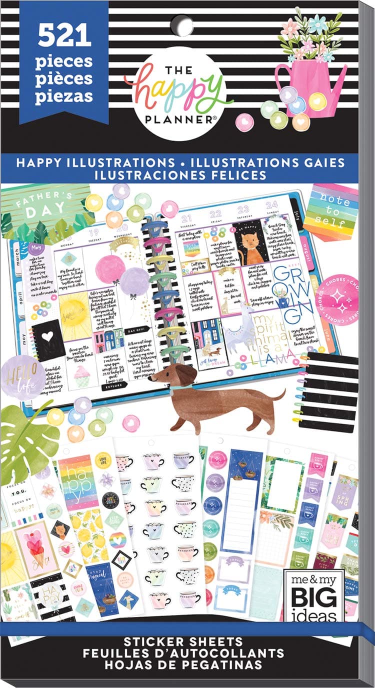 Sticker Value Pack - The Happy Planner Scrapbooking Supplies - Happy Illustrations Theme - Multi-Color - Great for Projects, Scrapbooks & Albums - 30 Sheets, 521 Stickers Total