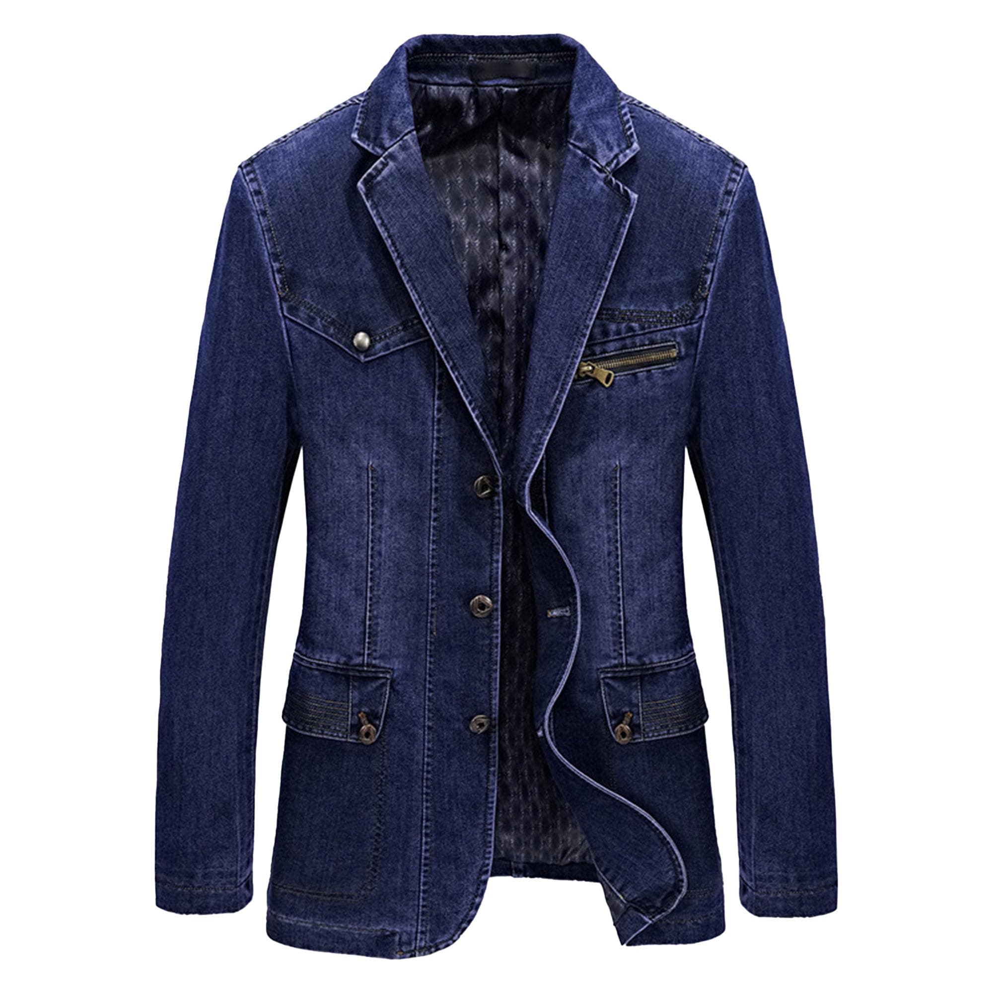 Mens Two Button Denim Suit Jacket Slim Fit Autumn Blazer Sport Coat Lapel Vintage Jean Suits Jackets