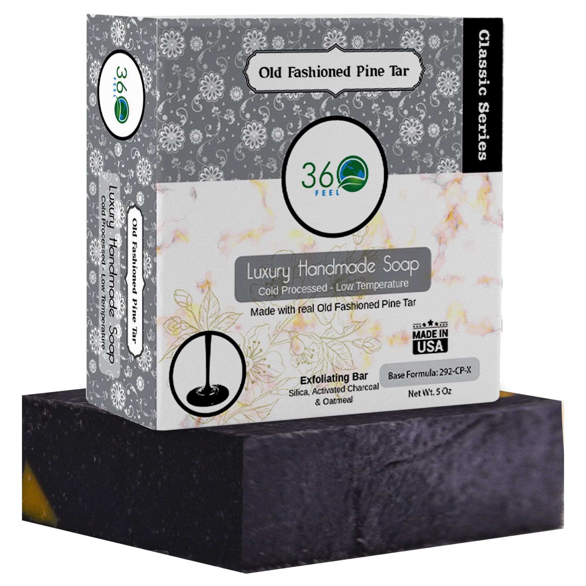 Pine Tar Bar Soap - Made in The USA - Castile Handmade, All-Natural, Cold-Processed - Infused with Pine Tar for Relaxation & Calm - Rich, Creamy Lather - (5oz)