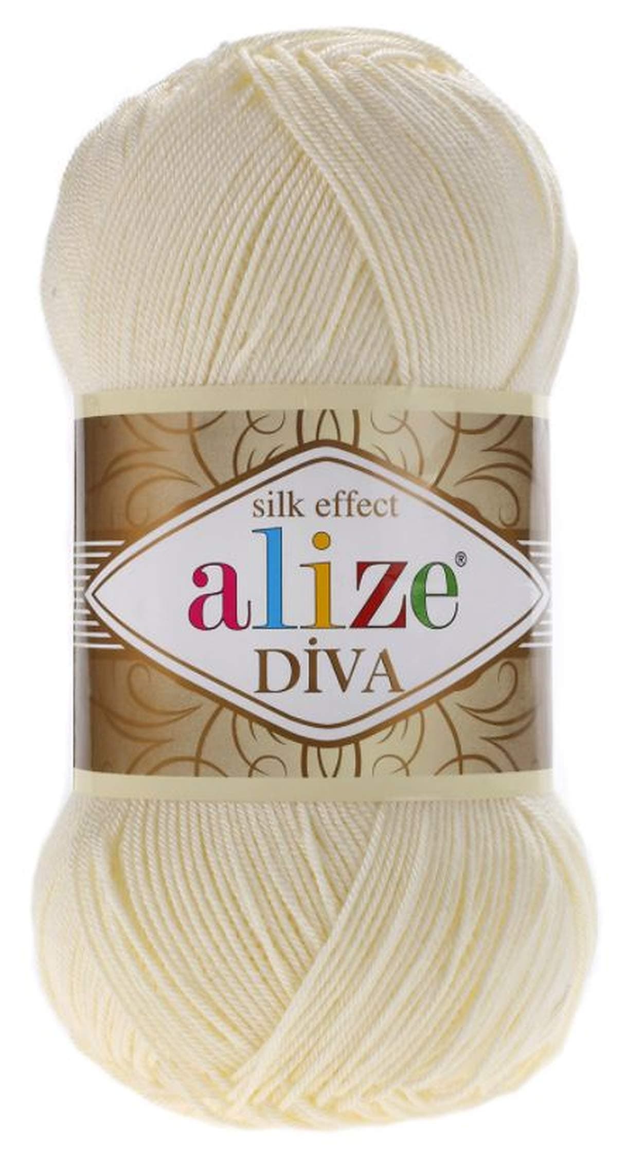 Alize Diva Silk Effect 100% Microfiber Acrylic Yarn 1 Ball skeins 100gr 383yds Color (1 - Cream)