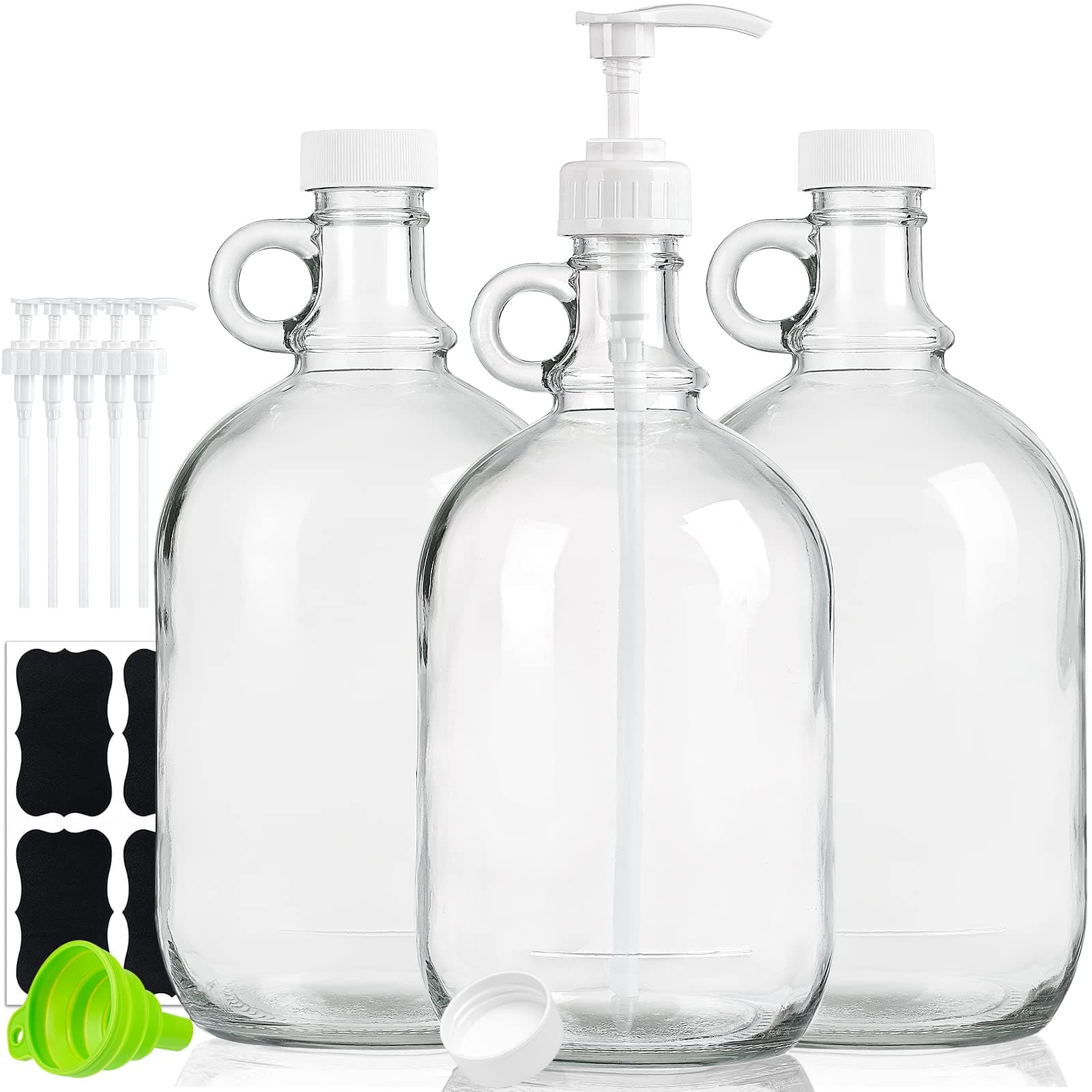 3 Pcs 64 Oz Liquid Laundry Detergent Dispenser Glass Pump Bottle with Airtight Lids, Half Gallon Glass Jug for Laundry Organization, Glass Soap Dispenser, Fabric Softener, Home Brew, Syrup