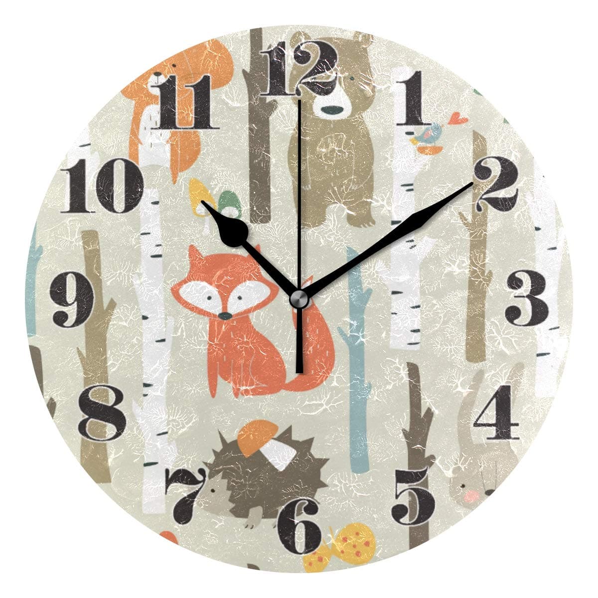 senya Wall Clock Silent Non Ticking, Round Funny Fox Art Clock for Home Bedroom Office Easy to Read