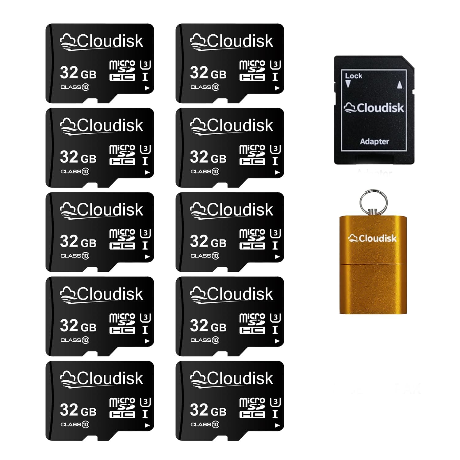Pack of 10 Micro SD Card 32GB Flash Memory Card C10 A2 U3 Micro SDHC with SD Adapter, Card Reader (32GB)