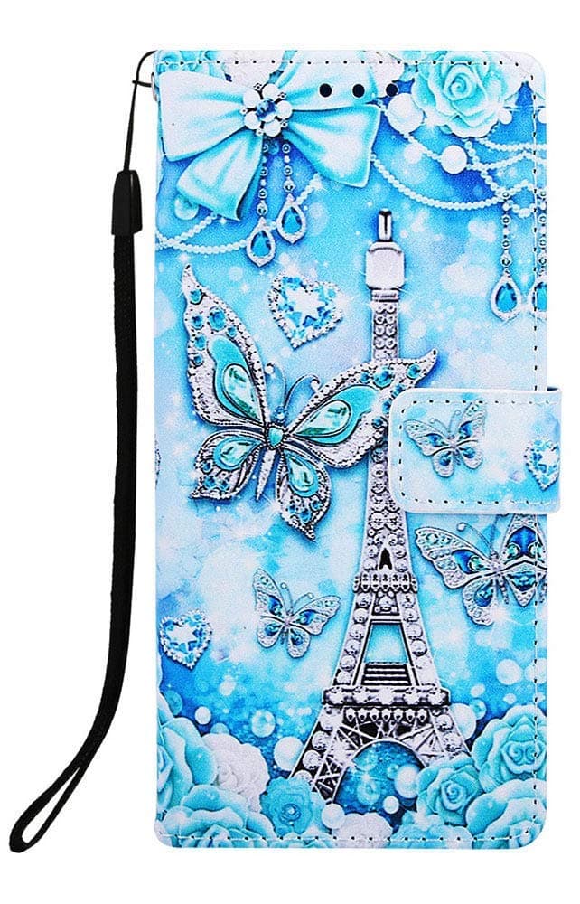 Aiyze Compatible with Huawei Honor Play 8A / Honor 8A / Y6 2019 Phone Case PU Leather Wallet [Kickstand Wrist Strap][Credit Card] Magnetic Closure Stand Flip Full Body Protective Cover Tower Butterfly