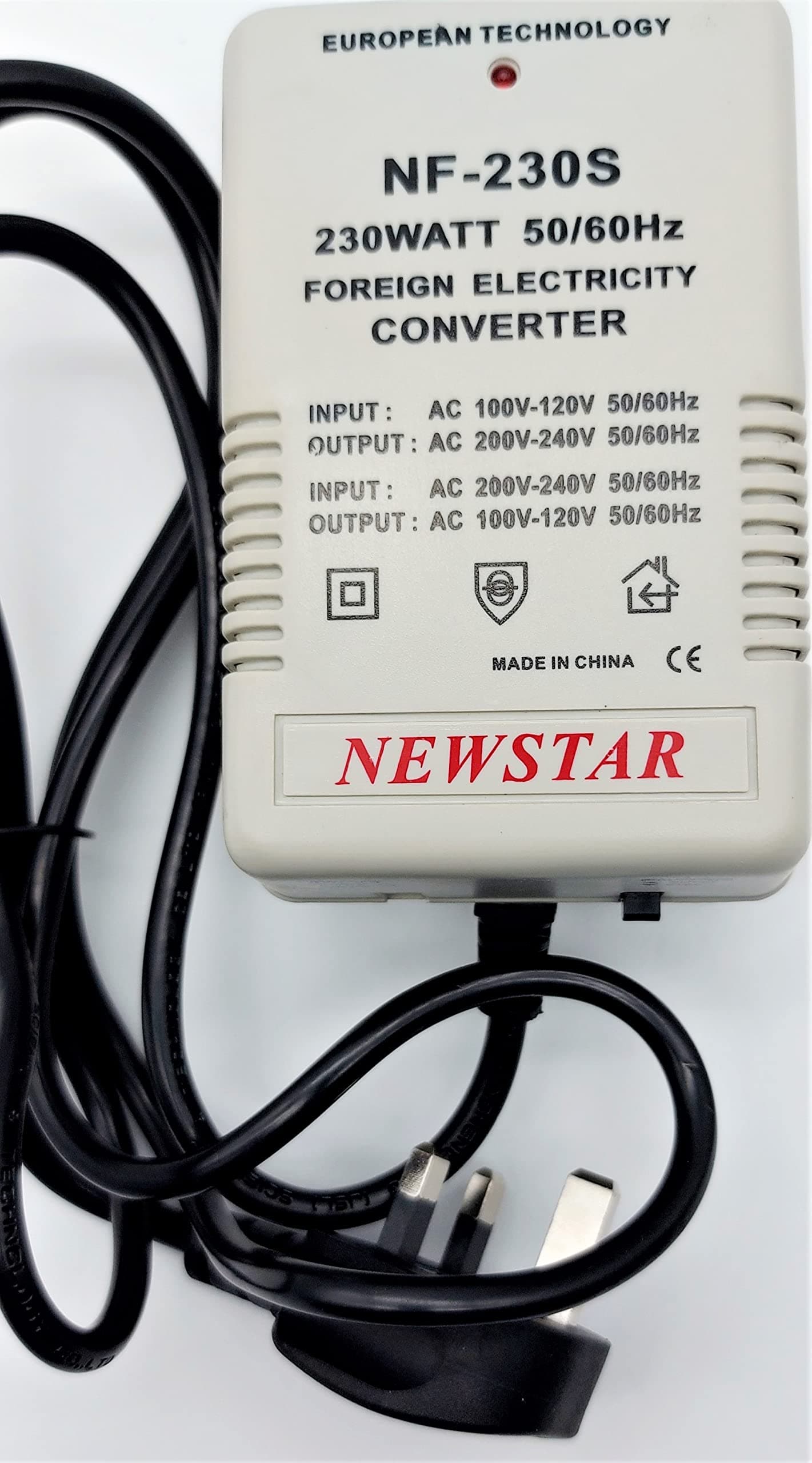 Newstar NF-230S 150 W AC-AC Voltage Converter – 110 V ⇄ 220 V with LED Indicator & Auto Thermal Protection (Wall-Mountable)