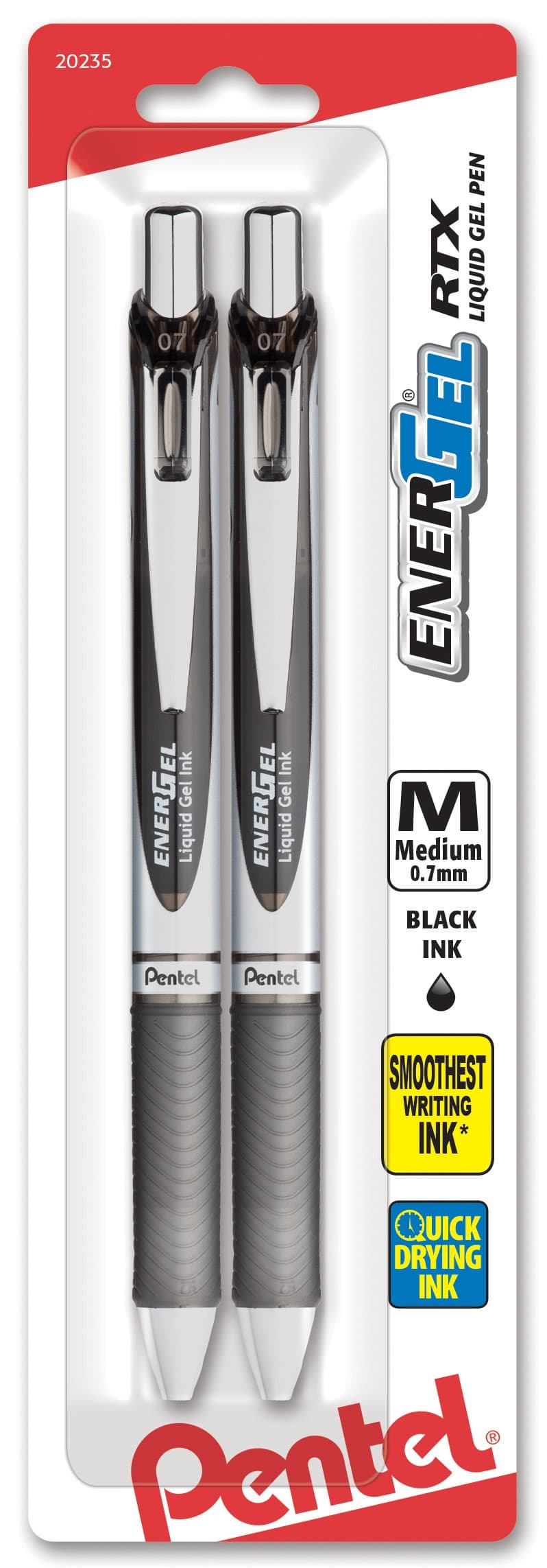 EnerGel RTX Retractable Liquid Gel Pen, (0.7mm), Medium Line, Metal Tip, Black Ink, Pack of 2 (BL77BP2A)