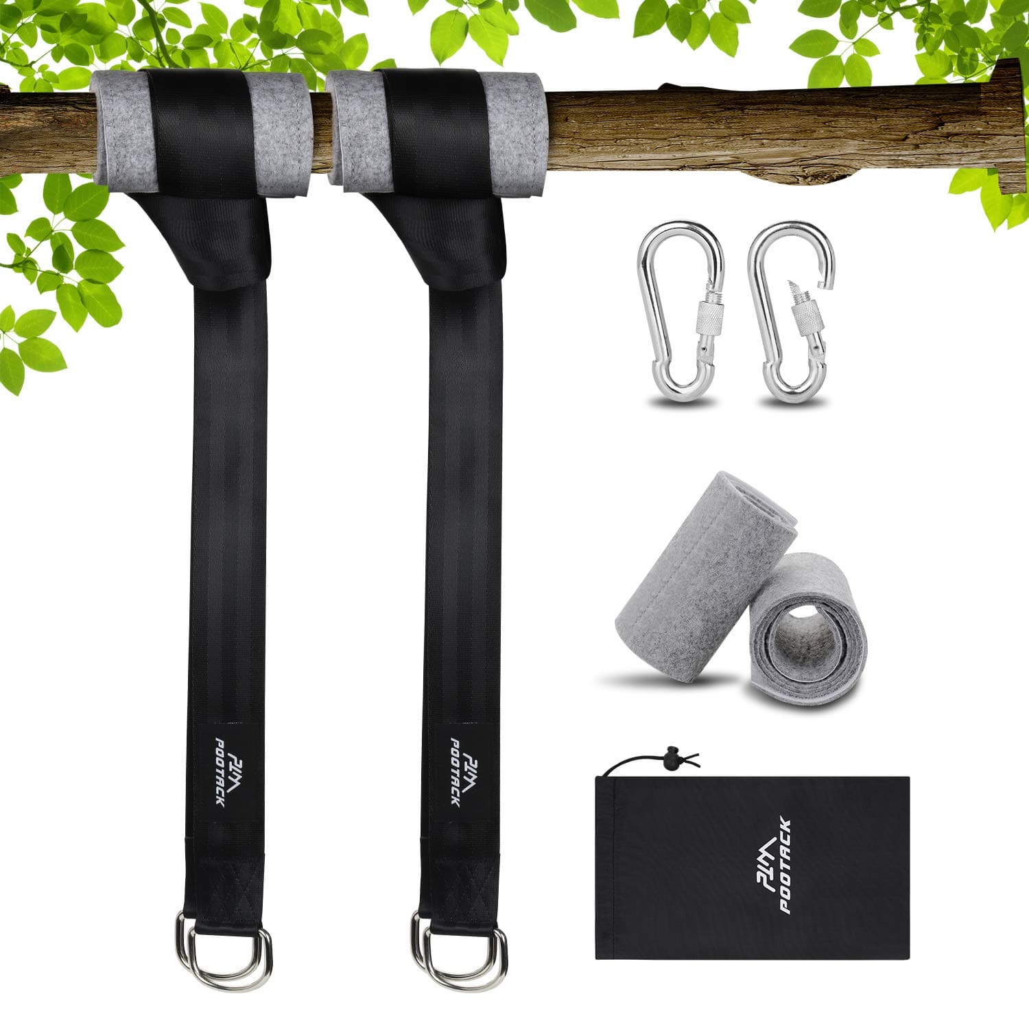 POOTACK Tree Swing Straps Hanging Kit with 2 Sturdy Zinc Alloy Carabiners 1000lbs- For Swings and Hammocks,Easy To Use 2 packs 150cm